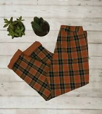Womens Lined High Waisted Tartan Checked Trousers - Chestnut Brown - All Sizes