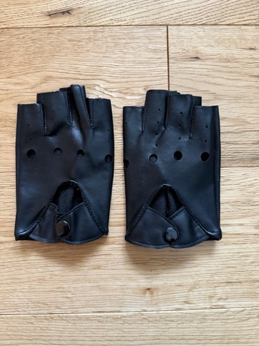 Black leather fingerless - black,