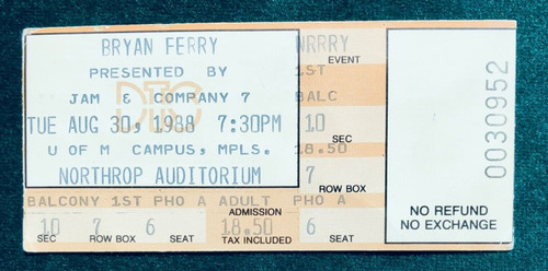 Bryan ferry 1988 ticket - bryan, ferry,