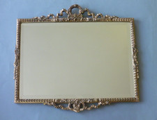 Vintage Gilt Plaster Wall Mirror: Gold Rococo Rectangle Tassel Bow 19.5 x 21.75"