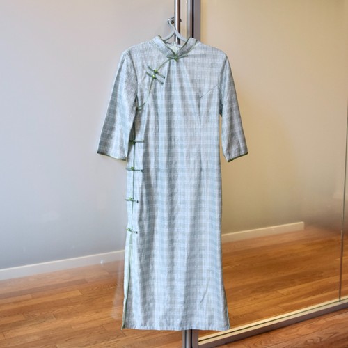 Green plaid qipao - green,
