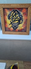 Vintage Batik Fabric Painting Abstract Circle Hand Signed 58 x 58cm Frame Art