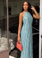 ZARA HALTER MIDI DRESS WITH FRINGING REF. SEA GREEN SIZE S 3564/114