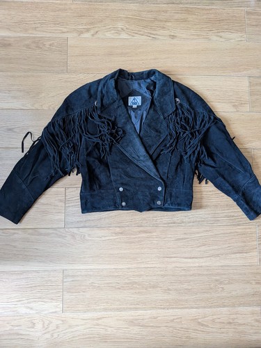 Vintage black suede leather - black,