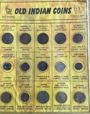 Set of 15 Old Indian Coins, Interesting & Historical on a display card w/details