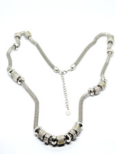 Next Silver-Tone Mesh Chain Necklace with Rhinestone Barrel Beads