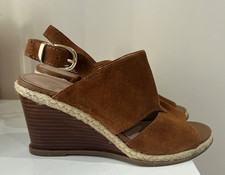 M&S Footglove Shoes Size UK 4 New Brown Suede Wedge Sandals