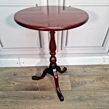 Antique Wooden Round Top Wine Side Table Turned Pedestal Tripod Leg Plant Stand
