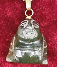 Laughing Lucky Buddha - Carved 20mm Green Stone - Silver 925 60mm Neck Chain 