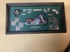 Harley-Davidson Shadow Box Wood Frame 1936 Harley Davidson Motorbike Stars EUC