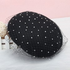 Shiny Diamante Mesh Fascinator Cap Wedding Tea Party Women Wool Blend Beret Hat