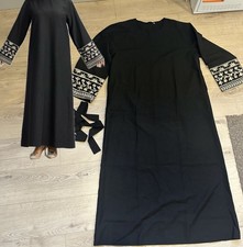 Women's Ethnic Pattern Floral Embroidery Long Sleeve Dress Or Abaya,  Round Neck