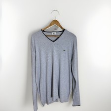 Lacoste Men's V-Neck Pullover Jumper Grey XL Size 7 Cotton Long Sleeve