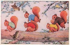 Margaret Tempest Leapfrog Postcard Squirrels Birds Children's Art Vintage
