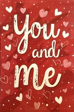 You And Me Red Background Hearts Pink White #4815 Ephemera Postcard Tag Journal