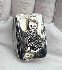Cat Pill Box Marcasite Red Gemstone Eyes 925 Sterling Silver Hallmarked