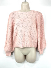 ZARA Pink Gold Soft Thin Chunky Knit Women's Round Neck Jumper UK 12 14 M
