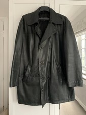 Vintage Crombie Men's Black Leather double Breasted Coat XL
