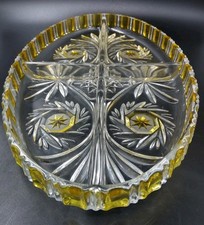 Oval Divided Dish, 'Komet Kabarett', Walther Glas, Clear Glass & Applied Yellow 