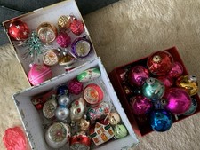 58 Vintage Mercury Glass Christmas Baubles, Indents, Cat, Windmill, Shinybrite