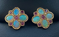 9CT GOLD OPAL RUBY EARRINGS