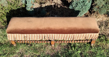 Vintage wooden bobbin fabric top long footstool with tassels