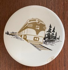 VINTAGE CERAMIC Cork Back Locomotive RR Railroad Engine TRAIN COASTER 3.5"