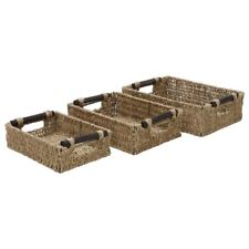 Rectangular Storage Baskets with Wooden Handles Set of 3 Seagrass JVL