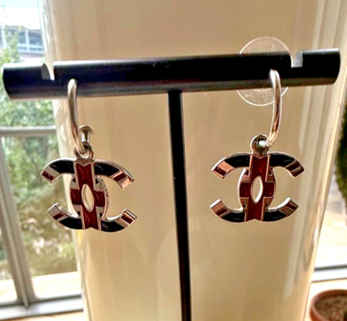 Chanel silver drop earrings - silver,