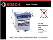 Car Battery S4000 Bosch 002L 420A 44Ah 4Yr Warranty 175x175x190