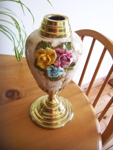 Vintage brass majolica oil - vintage, brass+majolica