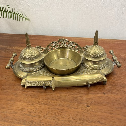 Antique brass desktop inkwell - antique,