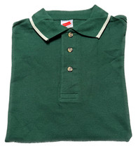 Hanes Club Polo Shirt - Short Sleeve - Cotton - Stripe Collar & Cuffs