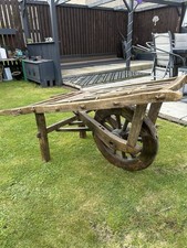 French Wooden Wheel Barrow with Timber Wheel and Timber Wedge Joints Antique