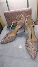 ROLAND CARTIER ROSE PINK GOLD SHIMMER SHOES AND MATCHING BAG SIZE 6 EUR 39