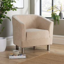 Tub Chair Putty Velvet Upholstered Accent Armchair Bedroom Office Seconds