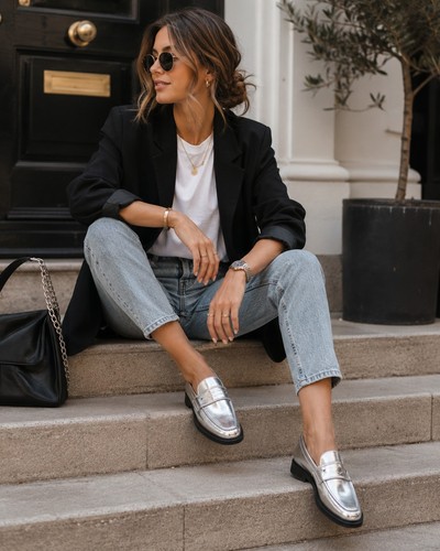 Silver shoes size slip on - shoes,