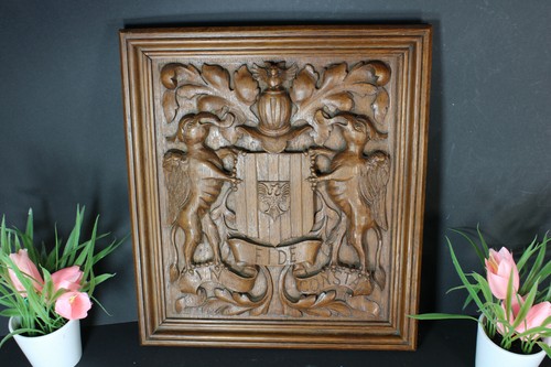 Antique wood carved wall panel