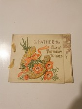 Antique Victorian Father's Birthday Greetings Card Gold Embossed