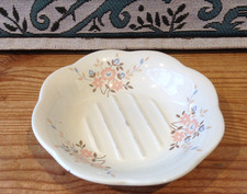 VINTAGE COLOROLL CERAMIC FLORAL SOAP DISH