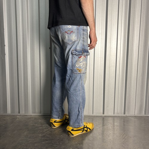 Embroidered dragon blue cargo - embroidered,