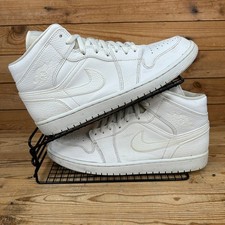 Nike Trainers Mens UK 10 Air Jordan 1 Mid Triple White Leather Basketball Shoes