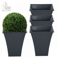 4 x Slate Grey Plant Pots Indoor Outdoor Garden Tall Plastic Flower Planters