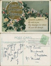 Many Happy Returns Birthday Philco 2089 F 1908 Bristol Machine Cancel 