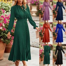 Ladies Maxi Dresses Long Sleeve A Line Dress Women Holiday Swing V Neck Casual