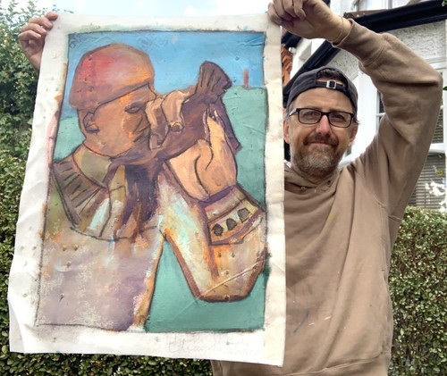Man holding wood oil - -,
