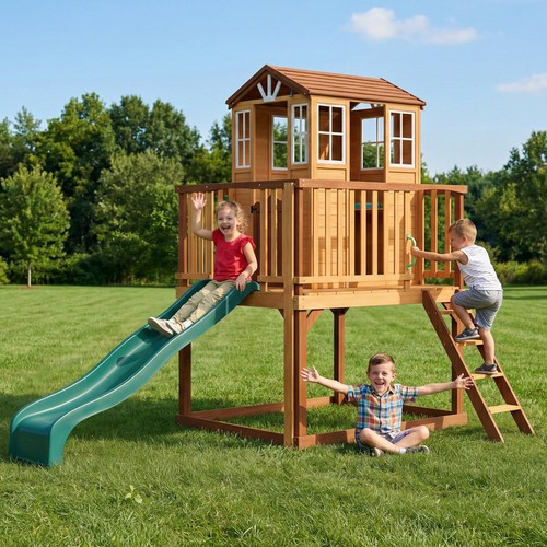 Kids wooden playhouse slide - w/,