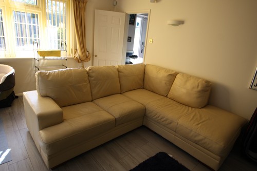 Leather corner sofa - leather, off