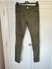 F & F Tesco Skinny Khaki Green Jeans Zip Detail Used Size 8 Ladies