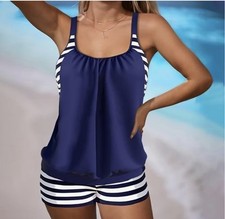 Size XL Denater Women's Striped Two Piece Tankini Set Swimsuit 